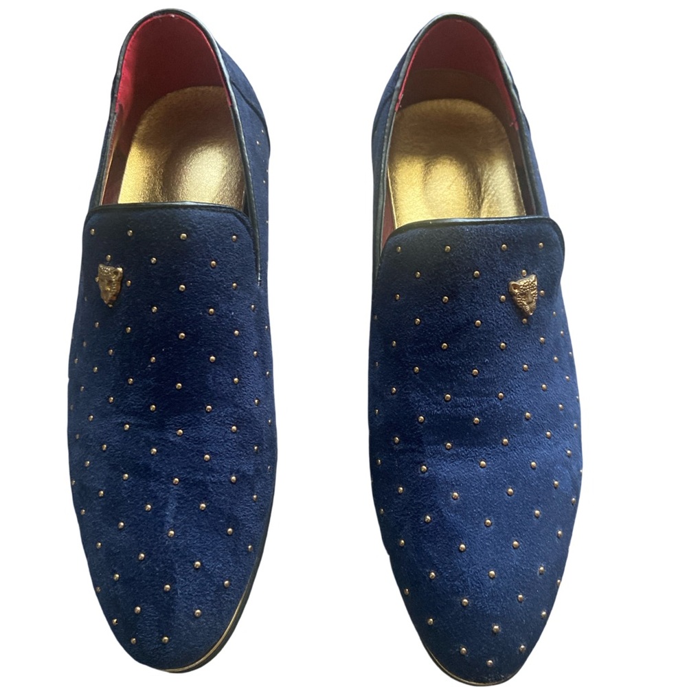 Men's Blue Loafers with Gold Accents